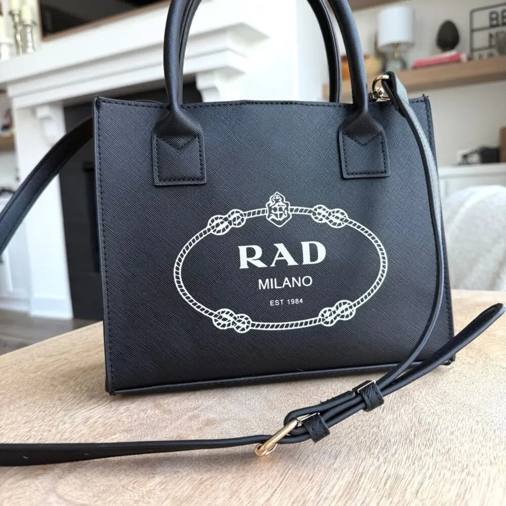 LA|TC RAD Milano Mini Vegan Leather Tote Structured Satchel Black‎ Shoulder Bag